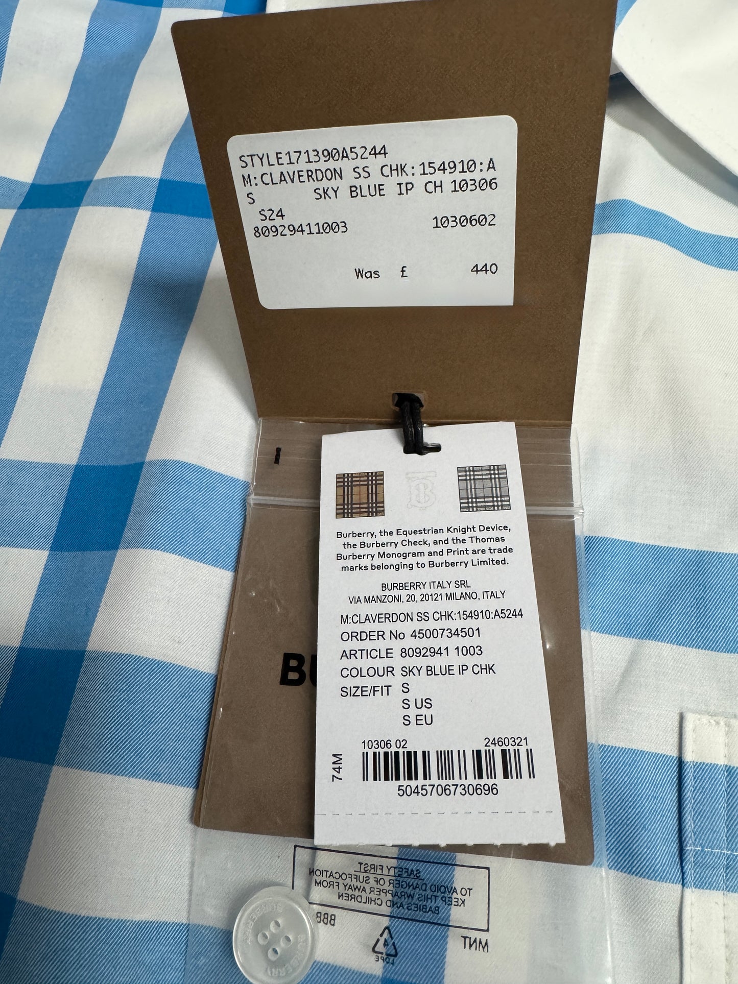 Burberry Sky Blue Claverdon Shirt (BIG CHECK)
