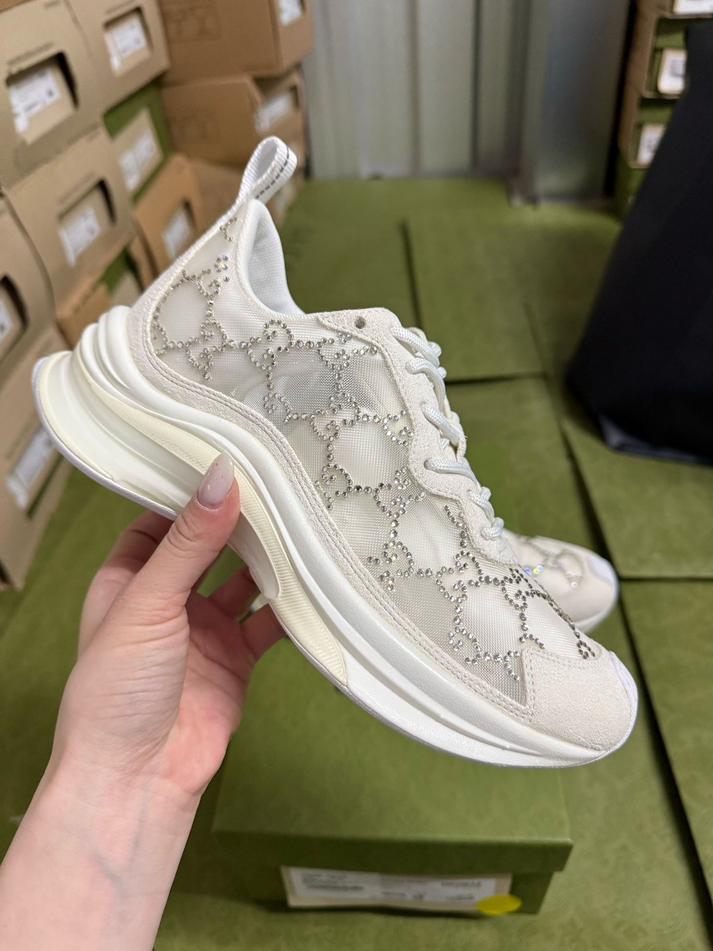 Women Gucci Run Crystal Sneaker