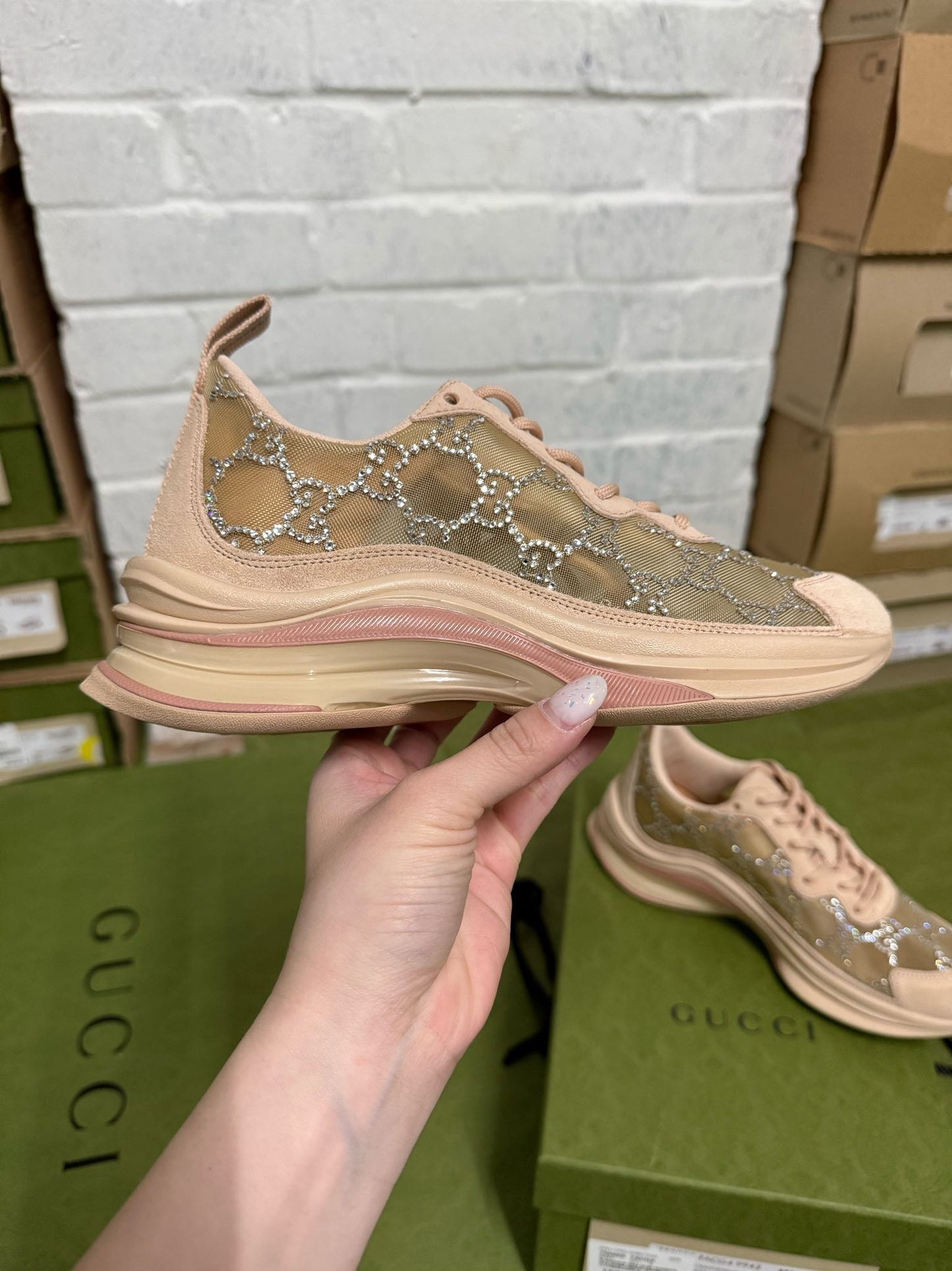 Women Gucci Run Crystal Sneaker